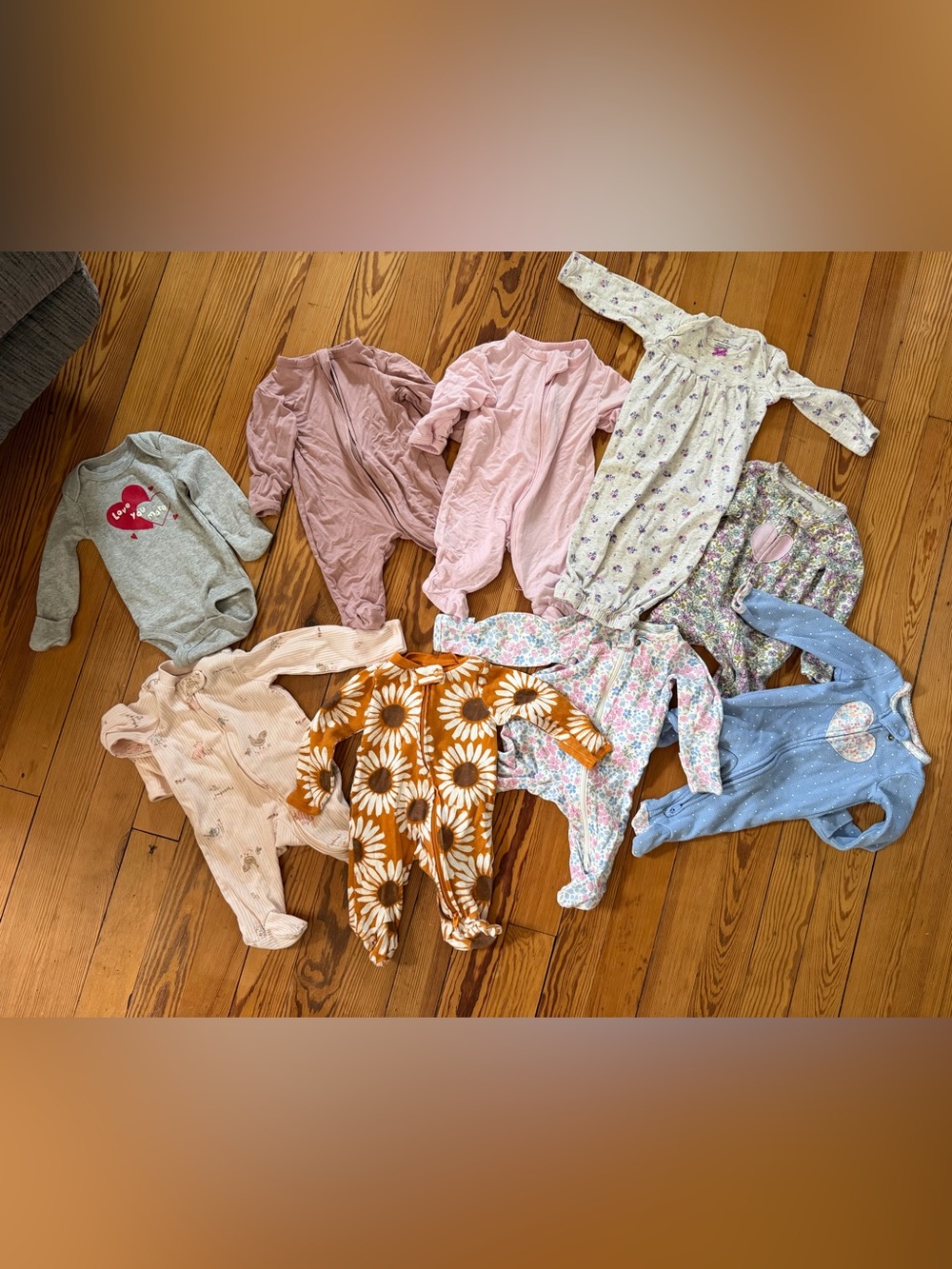 Newborn Baby Girl Clothing Lot 9 Pieces Carter’s Sleepers Bamboo Pajamas